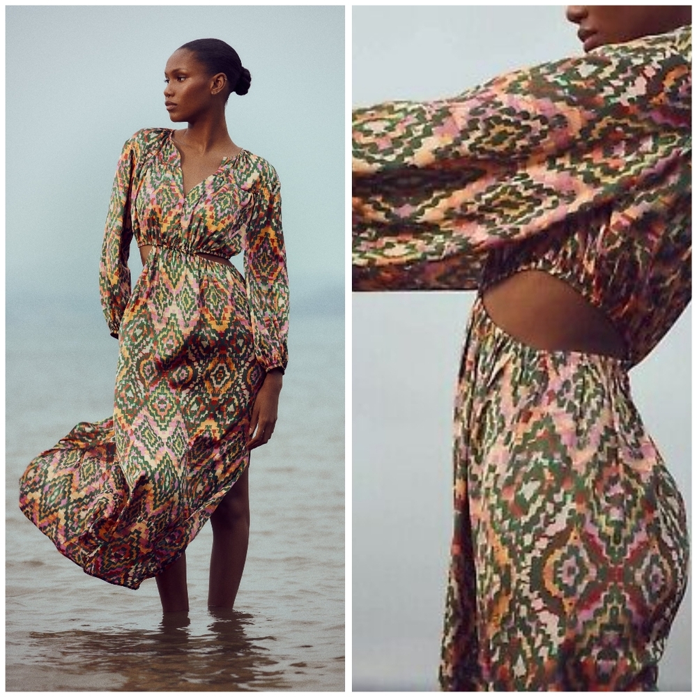 Zara printed side cutout maxi dress size M